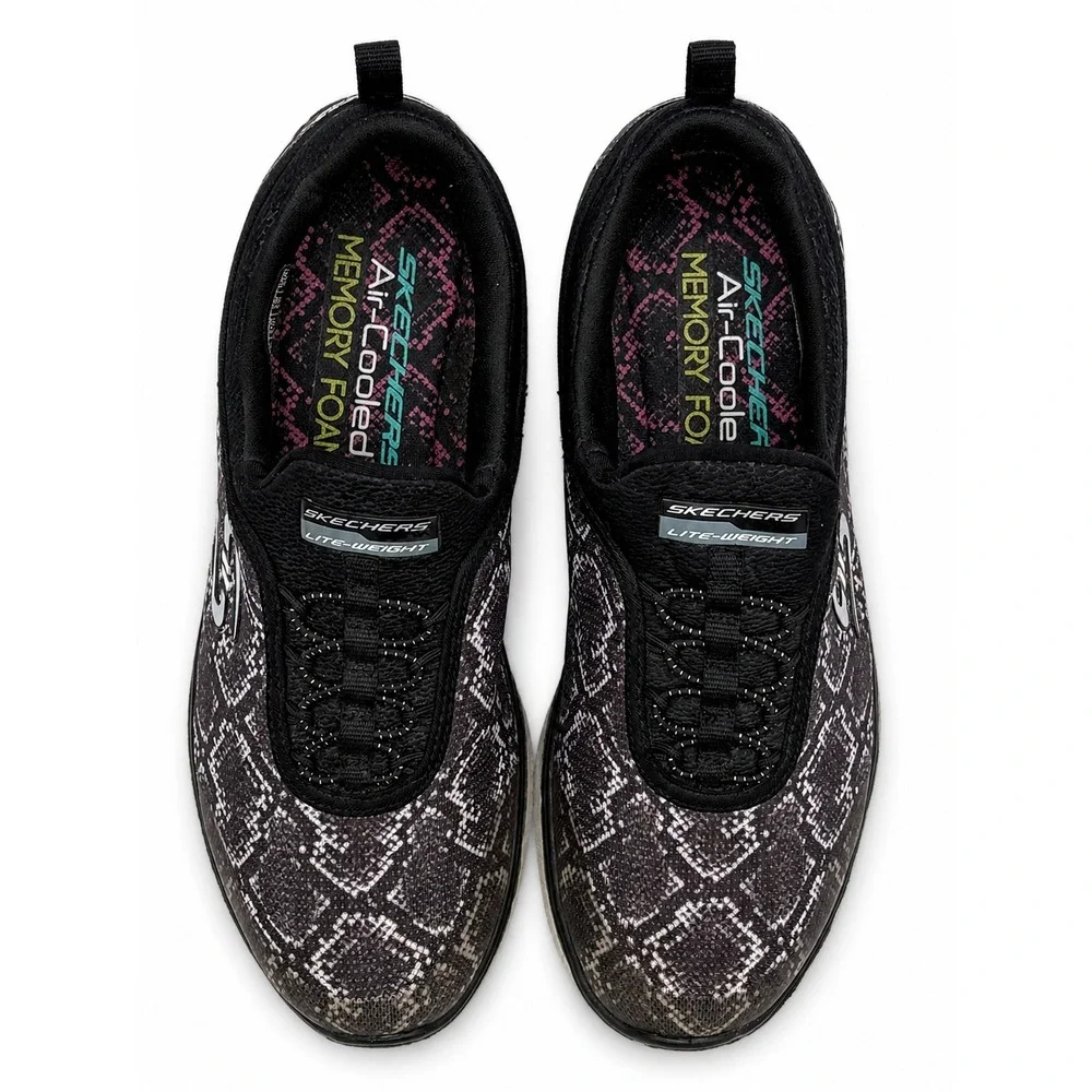 Skechers Women 6 Grey Snakeskin Walking Shoes Memory Foam Slip On Casual SN23320